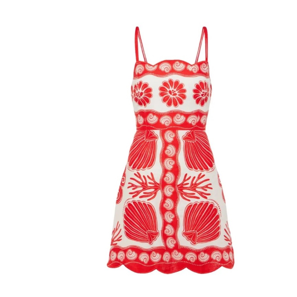 FARM Rio Red and White Embroidered Mini Dress
